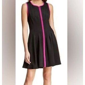 Betsey Johnson Contrast Scuba Dress Black Pink Full Zip Front Sleeveless Size 4
